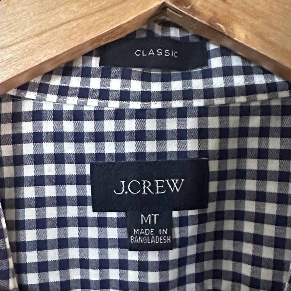 J. Crew Men Button Down Navy White Checkered Gingham Shirt - Picture 3 of 7